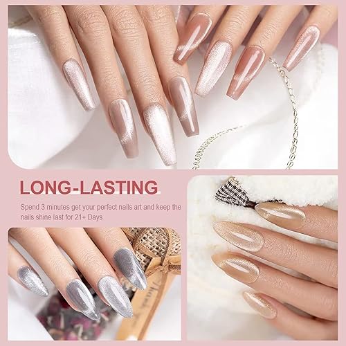 Miniatura 6 de Vishine Juego de esmalte de uñas de gel holográfico con purpurina de ojo de gato galaxia, efecto de cielo estrellado, luz LED UV, kit de esmalte de