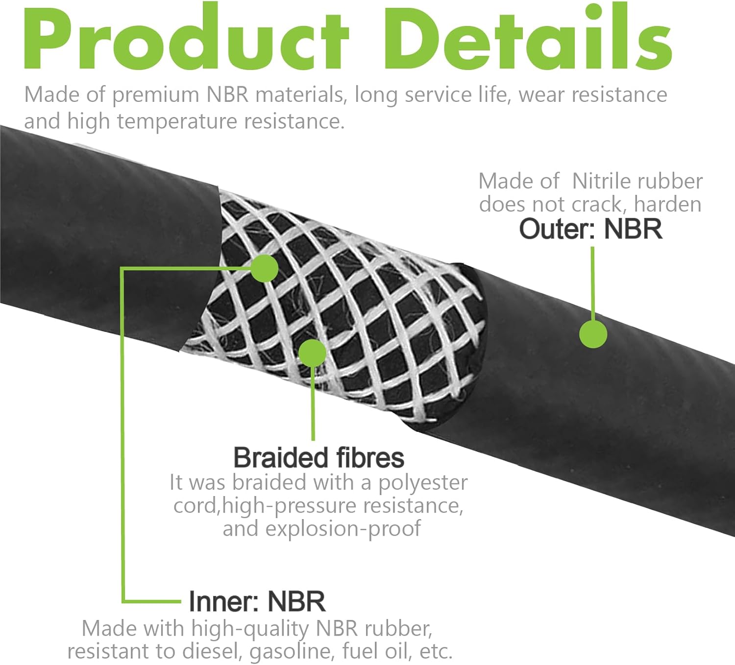 3/8" Fuel Hose Line Push Lock NBR Rubber 25FT SAE 30R7 300PSI With 10 Clamps For Small Engines - View #10