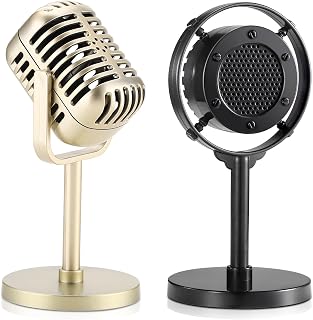 Facmogu Retro Microphone Props Model, Ancient Fake Plastic Mic from 1930s - 1940s, Vintage Retro Microphone Props for Holiday Party Shooting with Stand(Gold & Black)