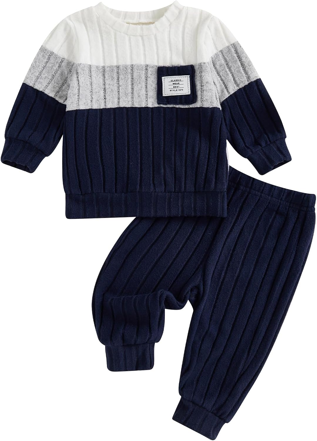 Ensemble 2 pièces patchwork pour bébé garçon avec sweat-shirt de couleur contrastée + pantalon à taille élastique, vêtements pour nouveau-né pour bébé garçon de 3 mois à 3 ans