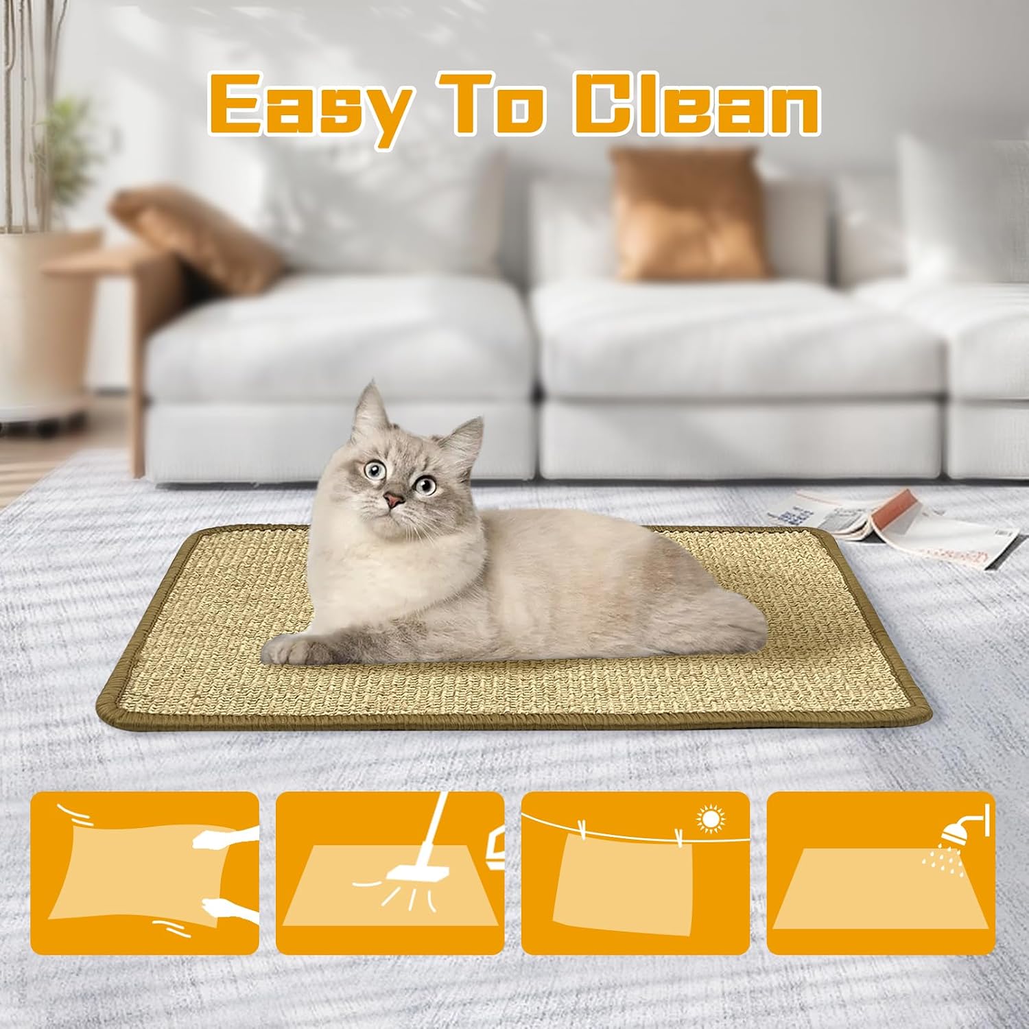 review BNOSDM 3 Pcs Cat Scratcher Mat Natural Sisal Cat Scratching Pad, Kitten Floor Rug with Hook Loop Tape Pet Scratch Carpet for Indoor Cats