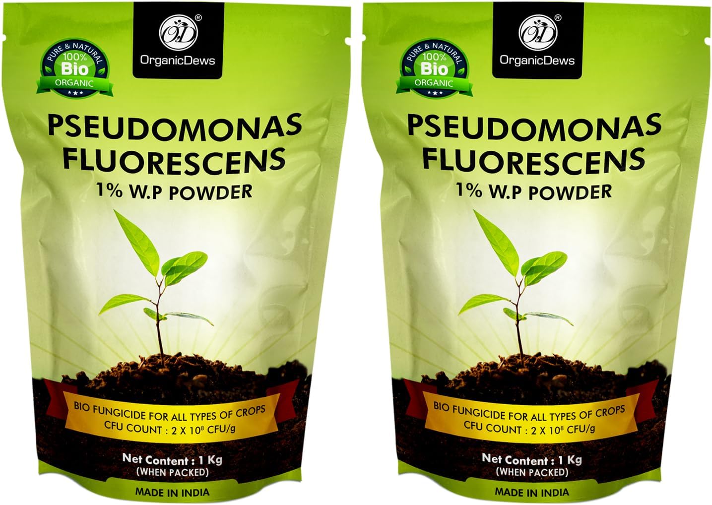OrganicDews Pseudomonas Fluorescens Powder(2x10^8 CFU/g) (2 kg) for Seeds and Garden Plants - Against Root/Stem Rot, Wilt Fungal Dieases 2 kg