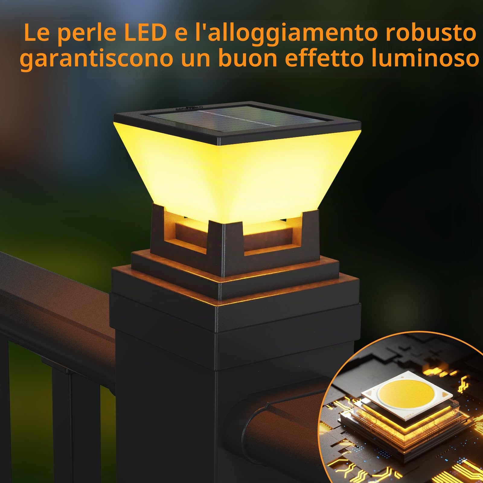 ACMHNC 2 Pezzi Lampioni Solari da Giardino, IP65 Per Pali 7-10 cm | Luci Solari er Pali, 3 Colori, Batteria 1500 mAh, Per Recinzione In Legno, Patio