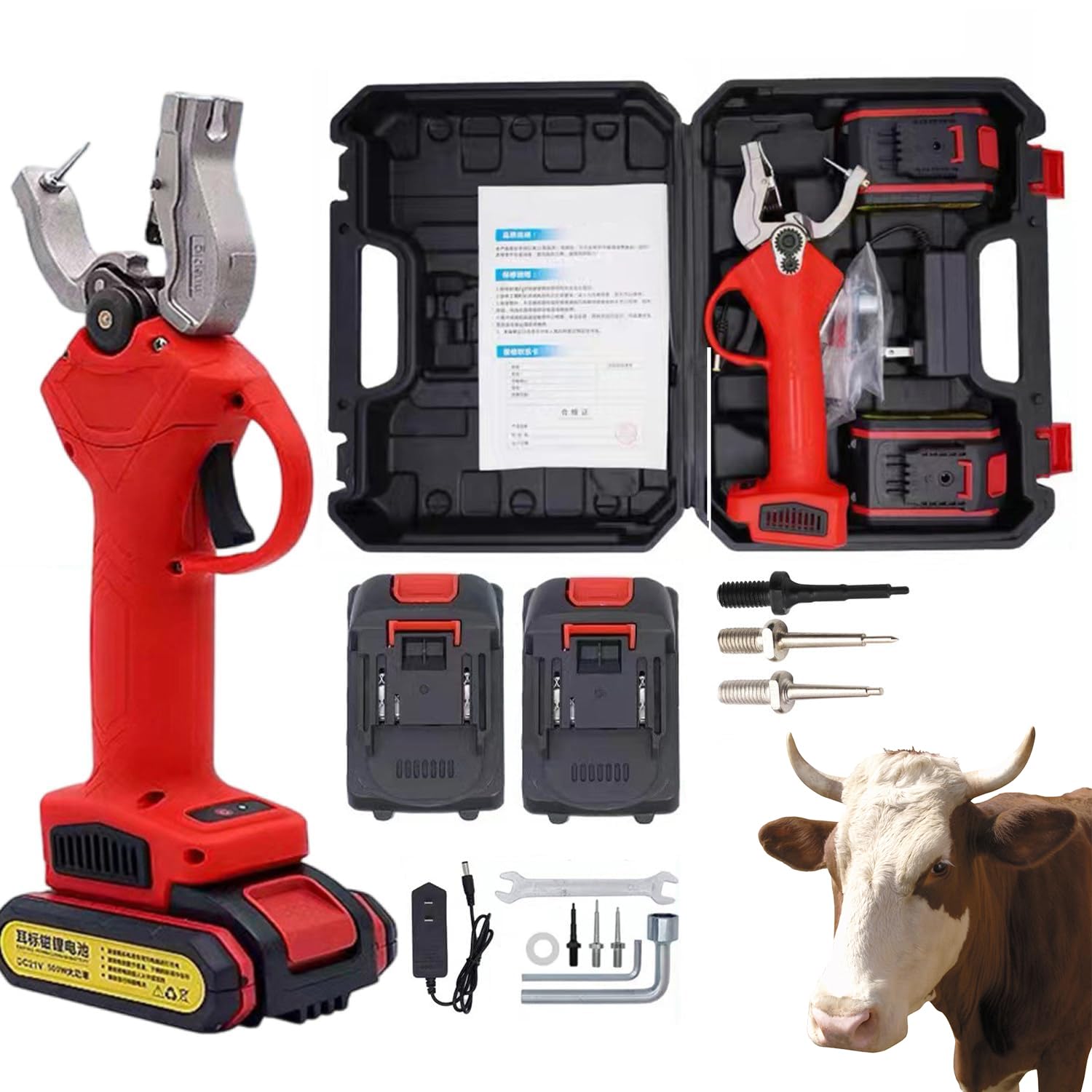 MRKU Ear Tag Pliers,Cordless Livestock Tagging Tool Cattle,Sheep,Pig Electric with Replaceable Needles,Batteries Fast Charger,Automatic Rebound Applicator