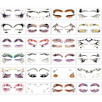 24 Pairs Halloween Luminous Eye Shadow Temporary Tattoos, Eyeliner Tattoo Stickers Spider Web Bat Pattern, Glow in the Dark Eyeliner Fake Tattoos for Women Men Eye Makeup Halloween Party Supplies