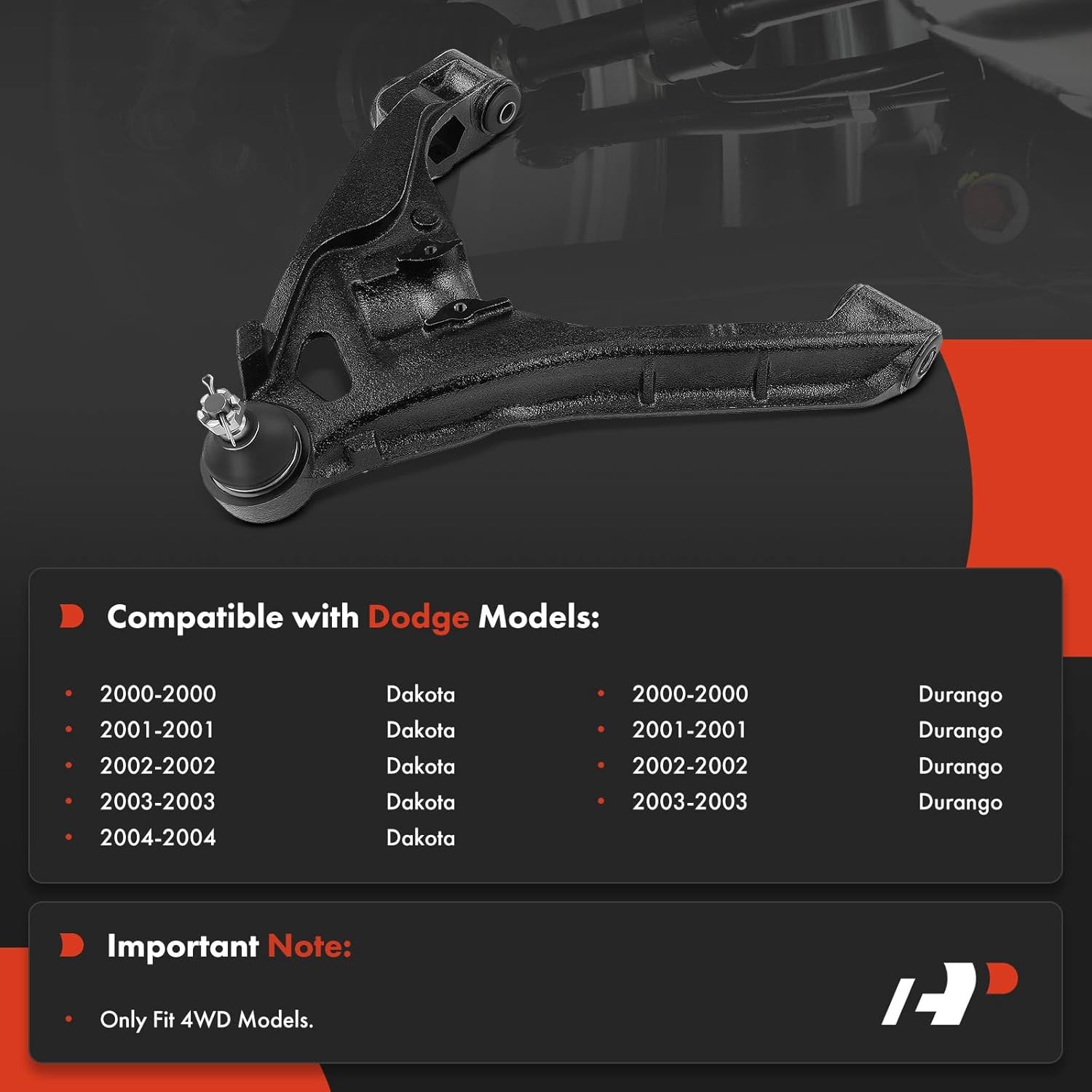 A-Premium Front Left Lower Control Arm, with Ball Joint & Bushing, Compatible with Dodge Durango 2000-2003, Dakota 2000-2004, 4WD