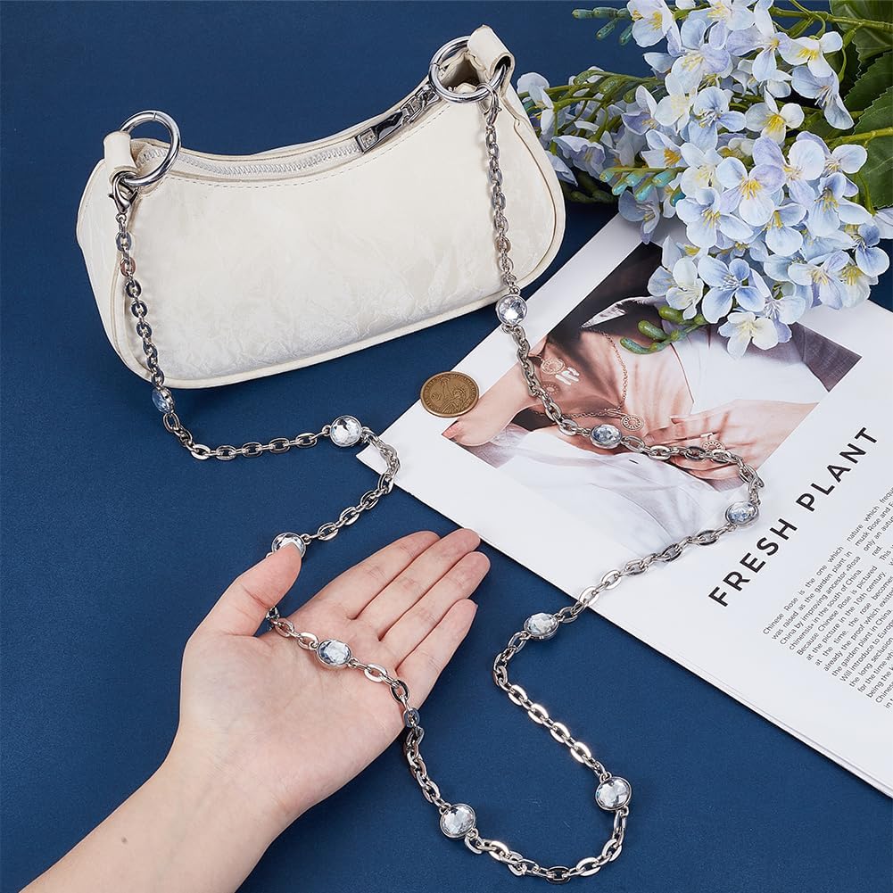 Silver Rhinestone Bag Handbag Chain Replacement Metal Adjustable Extender Crystal Purse Chains Strap for Handbags Crossbody Bags Accessories Phone Clothes Jeans Decor Straps Crafts Supply image 3