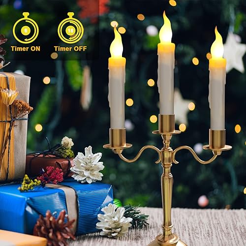 Miniatura 4 de Ymenow - Velas cónicas LED con temporizador automático de 6 horas 6 velas eléctricas parpadeantes sin llama velas que funcionan con pilas para