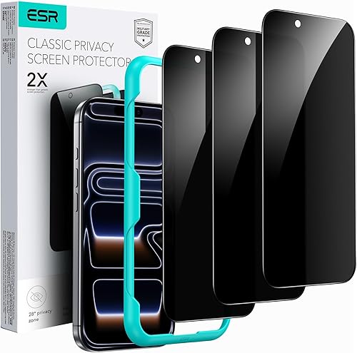 Miniatura 20 de ESR Paquete de 3 protectores de pantalla de privacidad para iPhone 15 Pro, protector de pantalla de privacidad de vidrio templado antiespía, bordes
