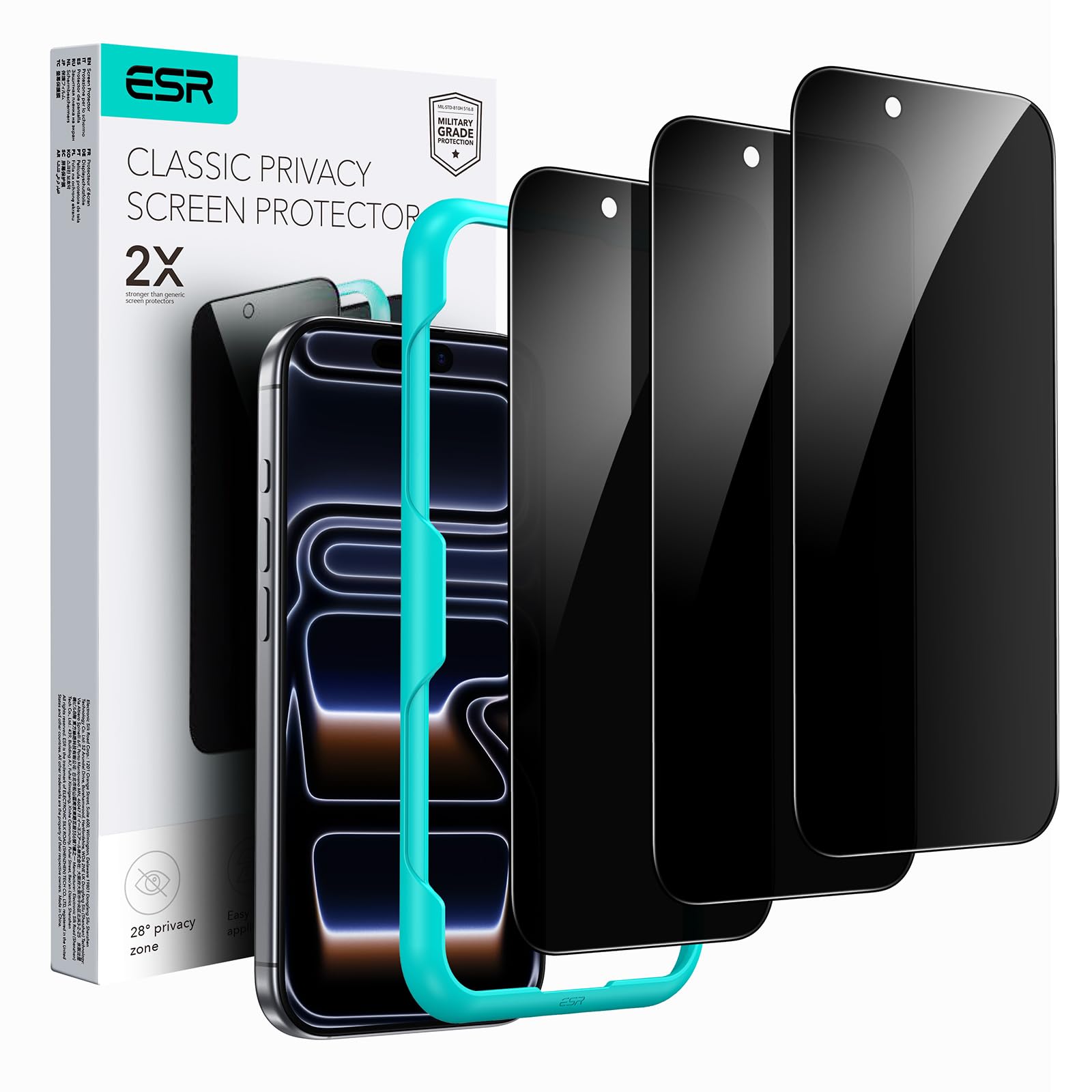 ESR Pellicola Privacy per iPhone 17 Pro Max, Di grado militare, Infrangibili e con protezione della privacy, Strumento di installazione, 3 Pezzi