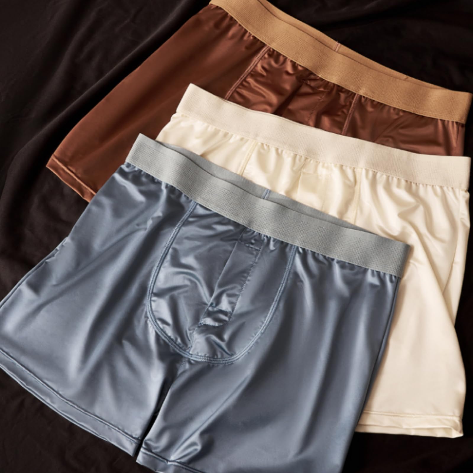 Generisch Calzoncillos bóxer de seda satinada, corte medio, transpirable, sin costuras, seda de hielo, ropa interior lisa para hombre