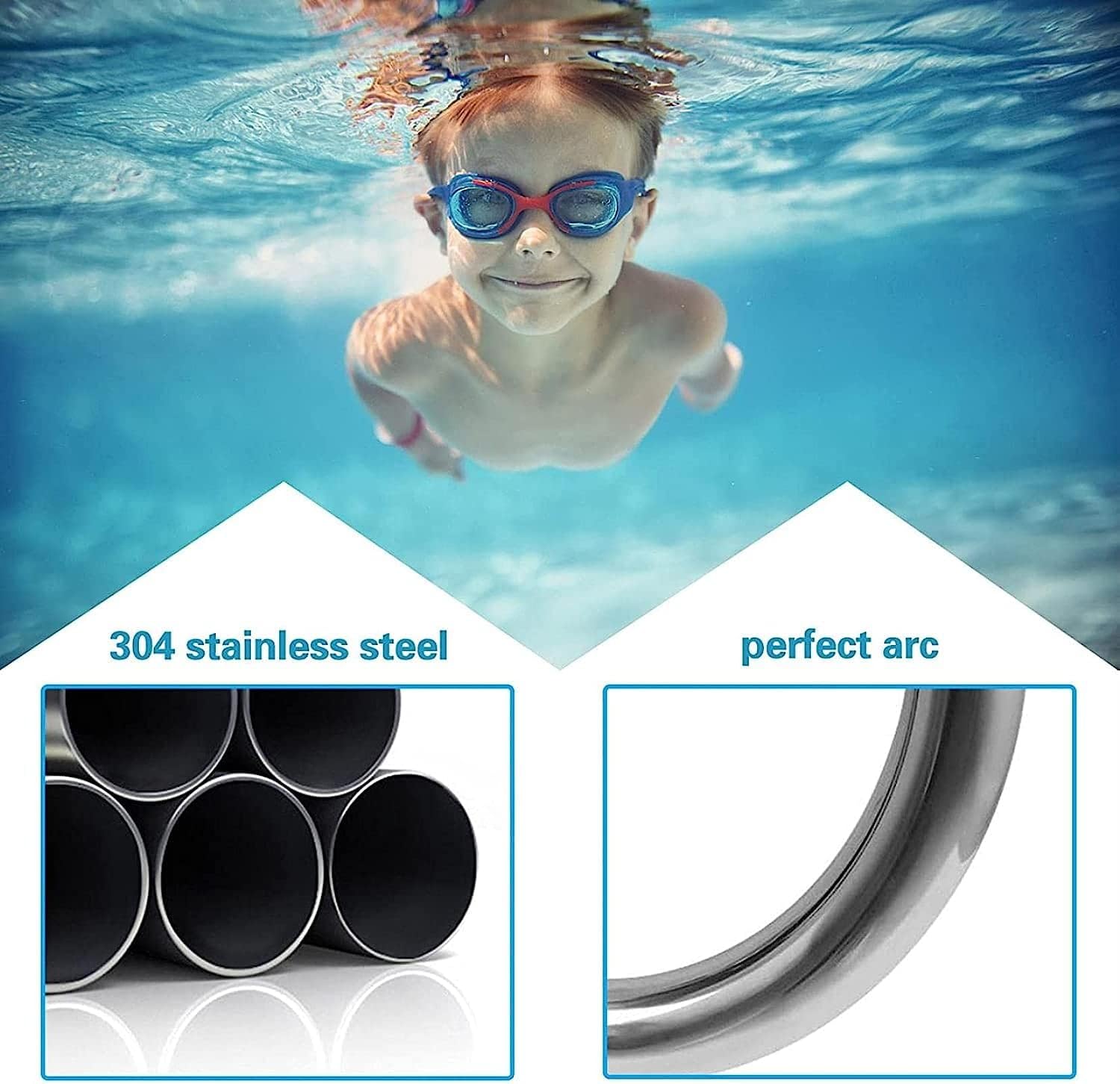 Pool Handrails Pool Handrail Swimming Pool Hand Rail Ladder Step Handrail 31.49" x 31.49" x 10.62" Stainless Steel Perfect Handle Swimming Pool Stair Rail (Thick 1.2mm)