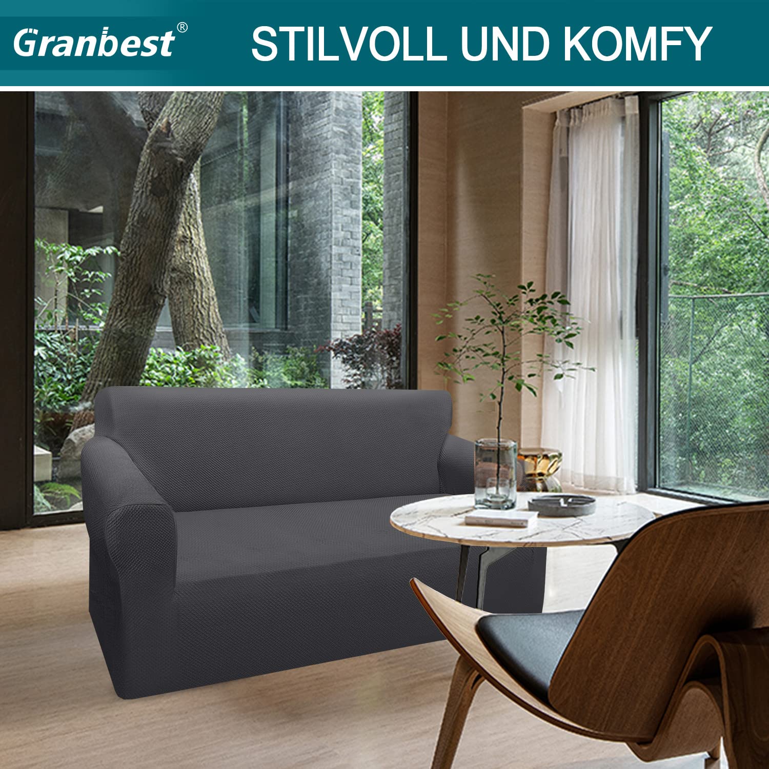 Granbest Copridivano Elasticizzato Fodere per Divano Spessa, Fodera Divano Jacquard per Soggiorno Protezione per Mobili