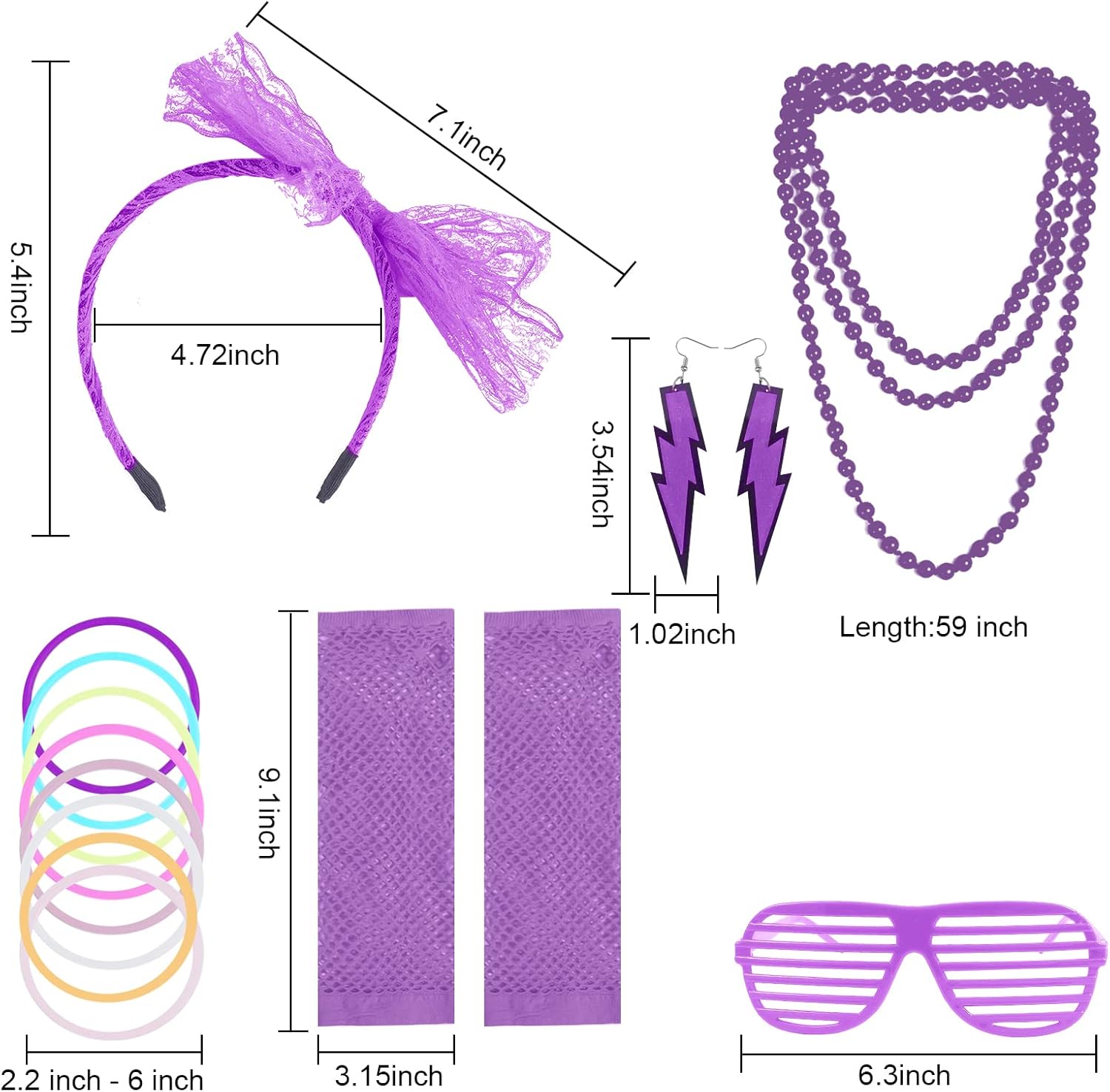 ONUPGO 80s Costume for Women, 80s Accessories Fancy Dress Neon Headband Earrings Fishnet Gloves Necklace for 80s Retro Party - Image 2