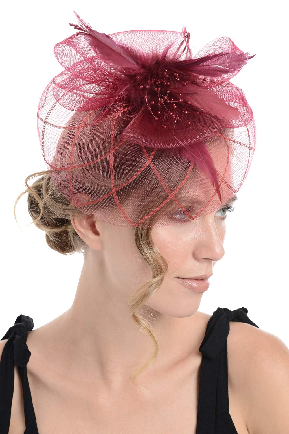 Zac's Alter Ego Lace & Net Fascinator with Feathers on Clip or Aliceband