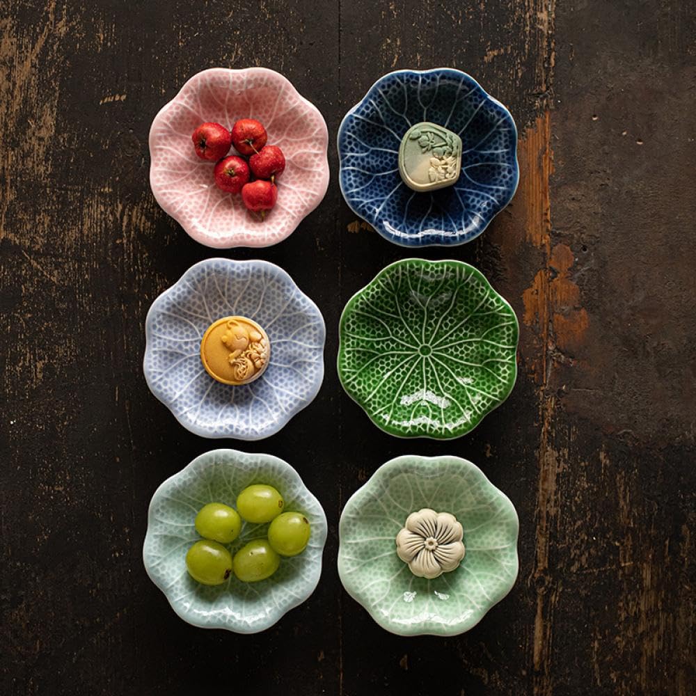 Sizikato Lotus Leaf Shape Snack Plate, 5 Inch Ceramic Dessert Plate