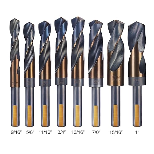 Miniatura 2 de Juego de brocas de vástago reducido, 8 piezas de brocas grandes plateadas y Deming con caja de índice de aluminio, M2 acabado negro y dorado HSS,