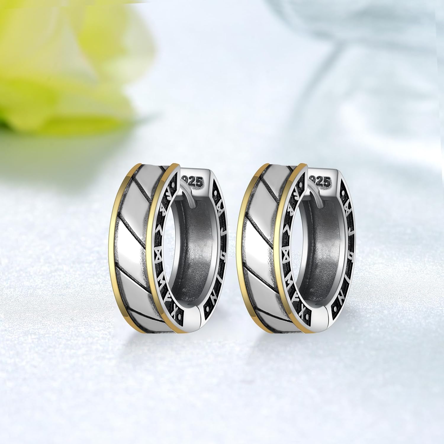 Viking Earrings Men 925 Sterling Silver Mens Hoop Earrings Viking Jewelry Gifts for Men Women - Image 2