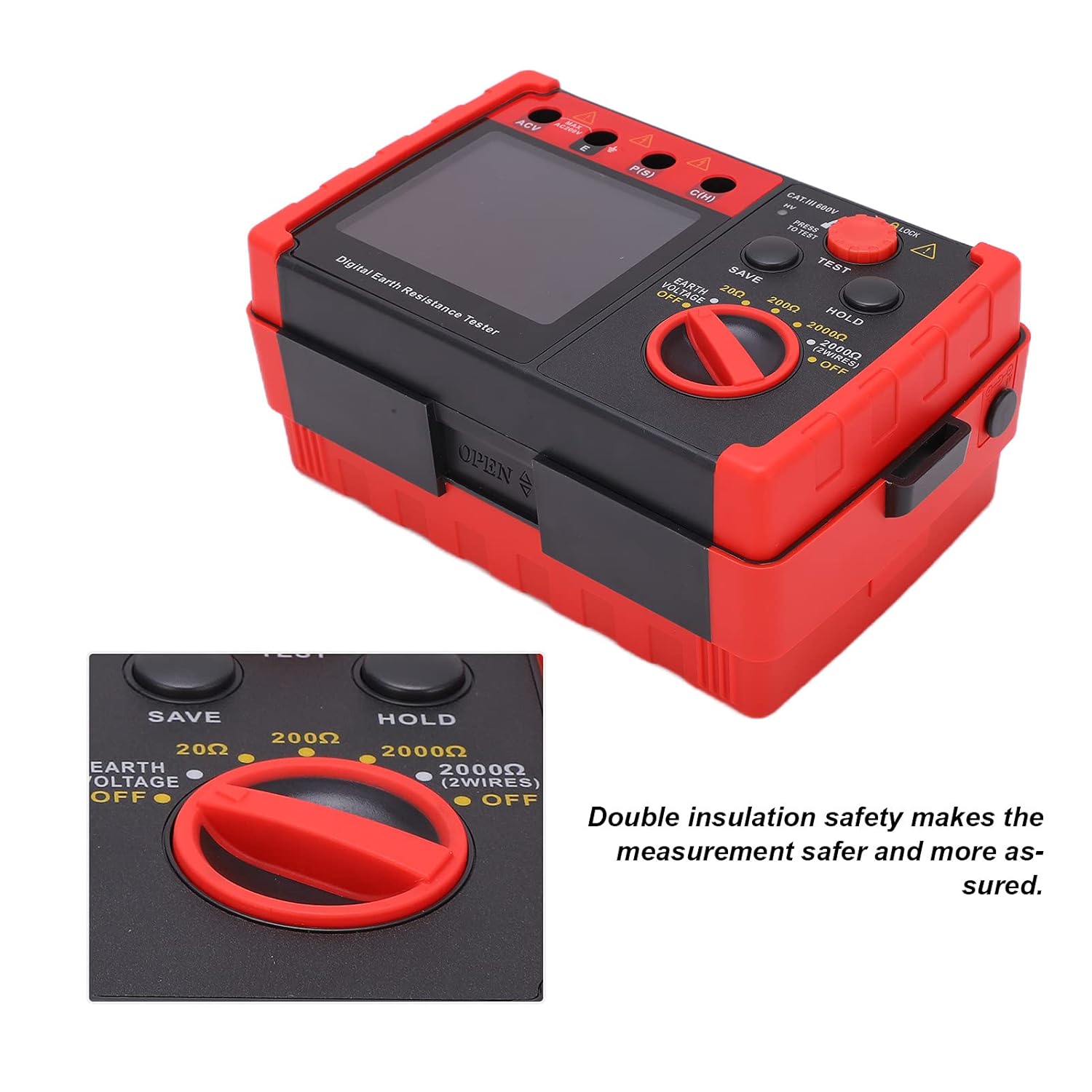 Dioche Professional Digital Earth Resistance Tester GT5105A 2000Ω Ohm Meter with Ground Resistance Measurement for Power Facility Wiring and Electrical Equipment