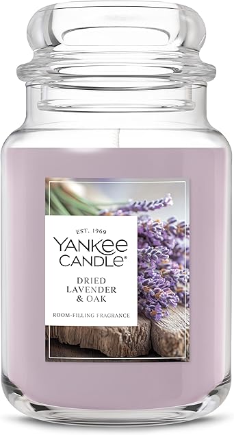 Yankee Candle Large Jar Scented Candle with up to 150 Hour Burn Time, Premium Plant Wax Blend for Consistent Burn, 22 oz Jar Candle with Room Filling Fragrance, Dried Lavender & Oak
