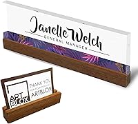Vista 22 de Artblox - Placa de nombre personalizada para escritorio Diseño de flores de violetas sobre cristal acrílico transparente Placa de nombre
