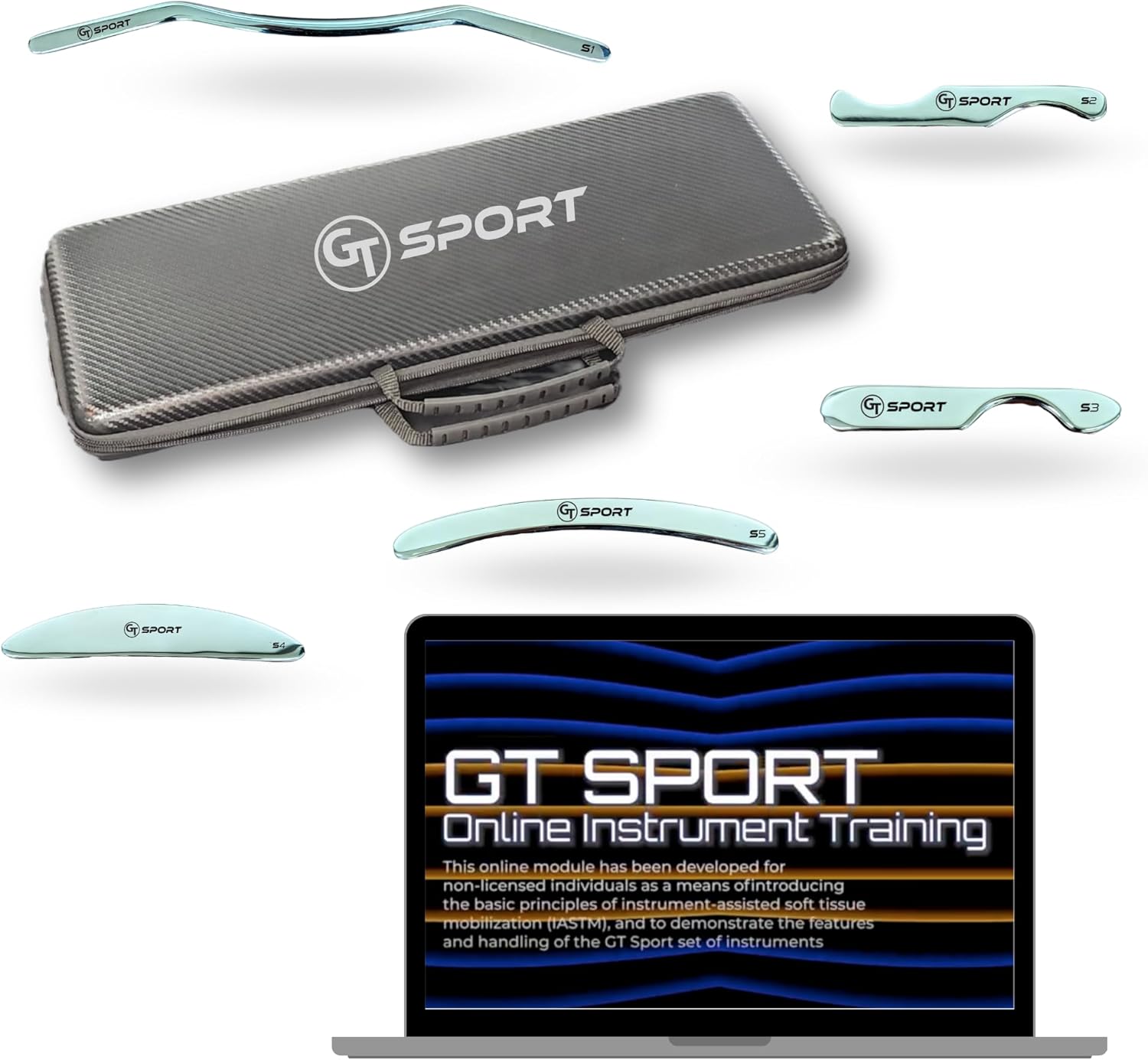 GT Sport Precision Muscle Scraper Tools Bundle, 5-Piece Tool Set + 2 Hour Training & Certificate Myofascial Treatment Professional-Grade IASTM and Physical Therapy Gua Sha, Graston Like MassageTool