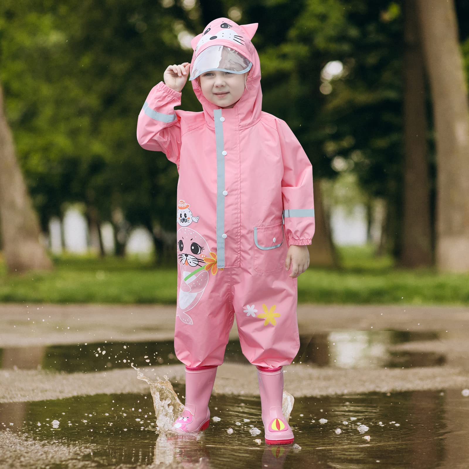 Impermeabile per Bambini - Ragazzi Ragazze Cappotto Antipioggia Leggero Tuta Antipioggia Simpatico Cartone Modello Animato Tutina Giacca da Pioggia 2-8 Anni