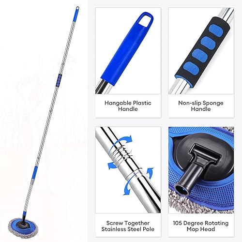 Miniatura 10 de Limpiador de pared, mopa de pared de máximo 66 pulgadas con mango largo, trapeador de polvo de techo con poste de extensión de codo de ahorro de