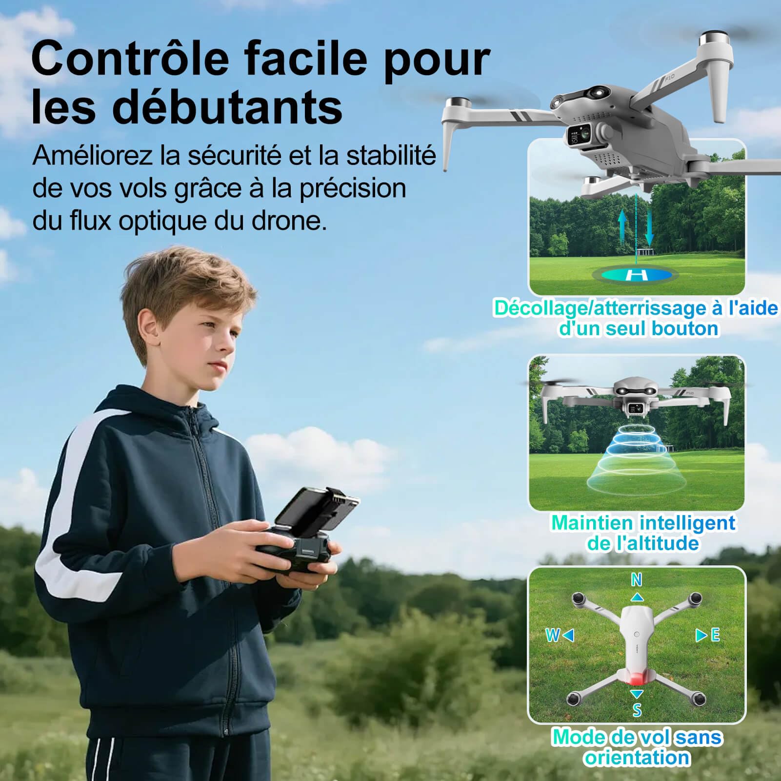 Jiakora Drone avec Caméra pour Enfant et Adulte, FPV Mini Drone Pliable pour Débutant, Quadricoptère à Moteur sans Balais, Maintien d'Altitude, Contrôle via Application, Jouets et cadeaux pour garçons