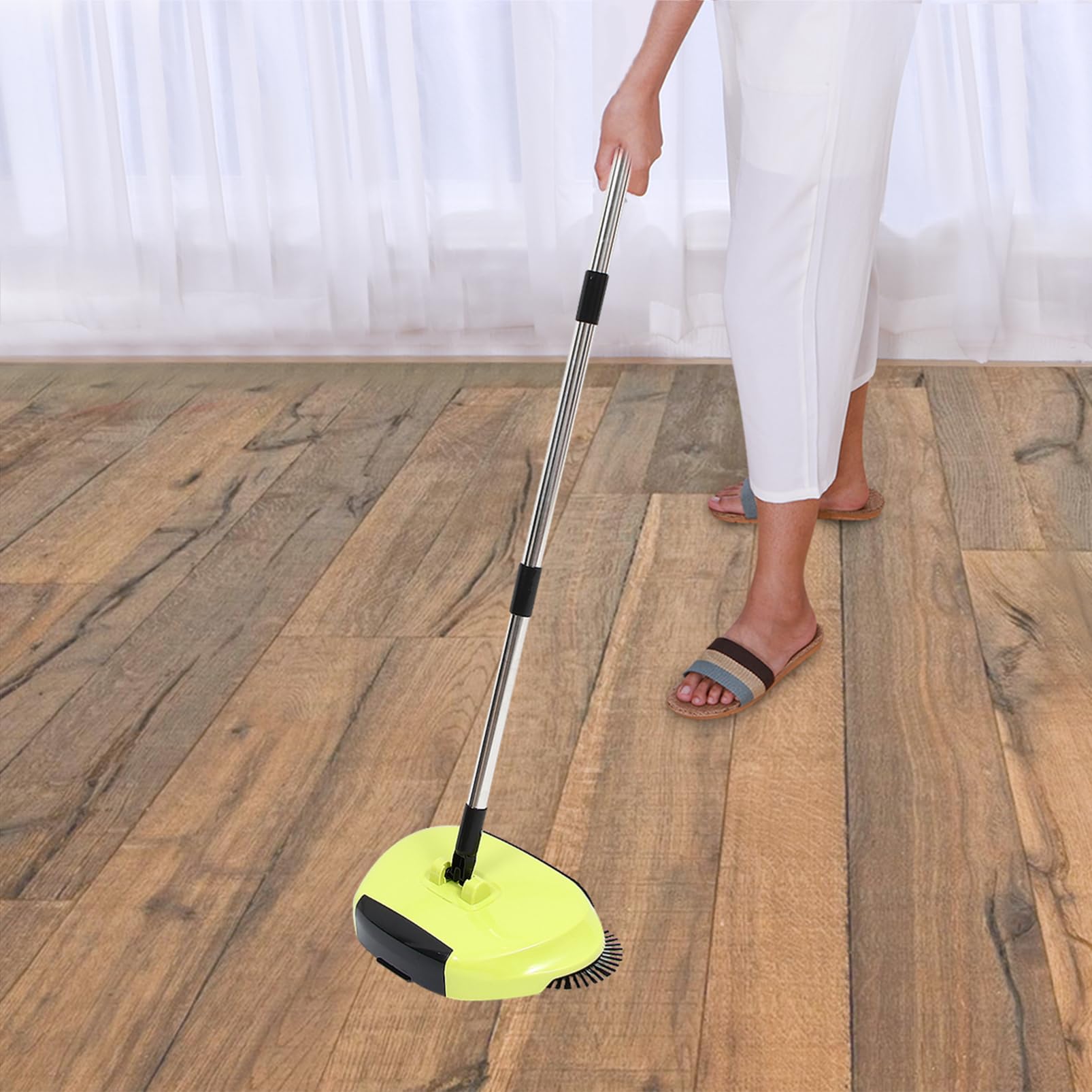 JECOMPRIS Hand Push Sweeper Dustpan 3-in-1 Floor No Electricity Pet-Friendly Abs Stainless Steel Random Color