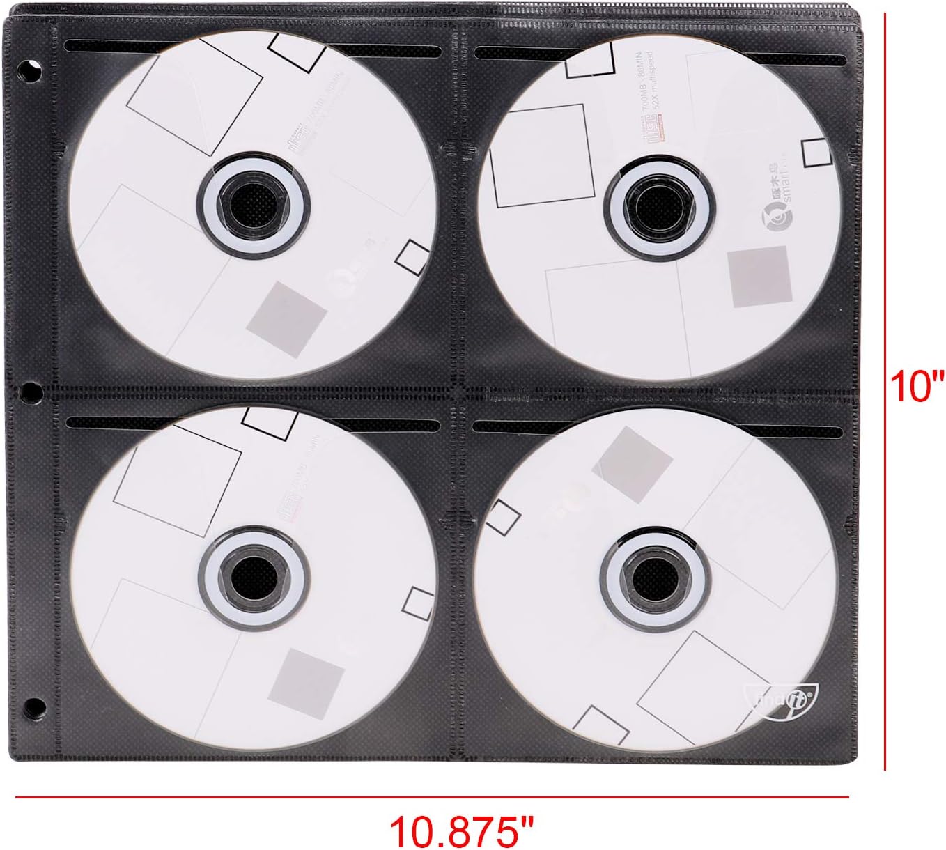 Vaultz CD Insert Pages, 3 Hole Punched, 10 x 10.875 Inches, 8 CDs/Page, 50 Pages/Pack, Black (VZ01415)