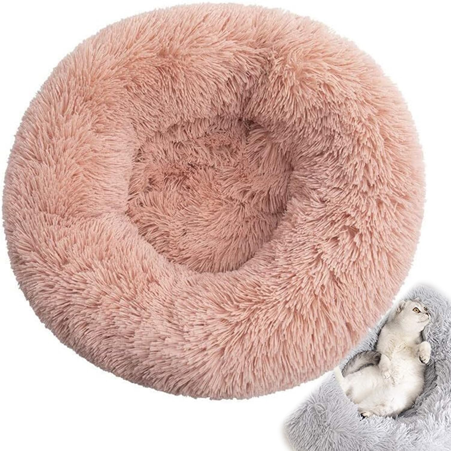Chameleon Plush Donut Dog Bed Super Soft Calming Pet Nest Bed with Zipped Removable Machine Washable Cover - Suitable for Cats, Kittens, Puppies & Dogs pet fluffy bed round soft bed easy clean