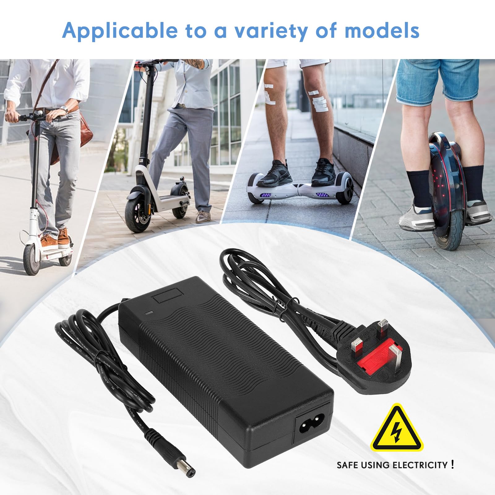 42V 2A Caricatore Monopattino Elettrico，36V Caricabatterie Universale Batterie Litio per Bici Elettrico，Caricatore rapido per Bici Elettrica, Scooter Elettrici DC2.1×5.5MM