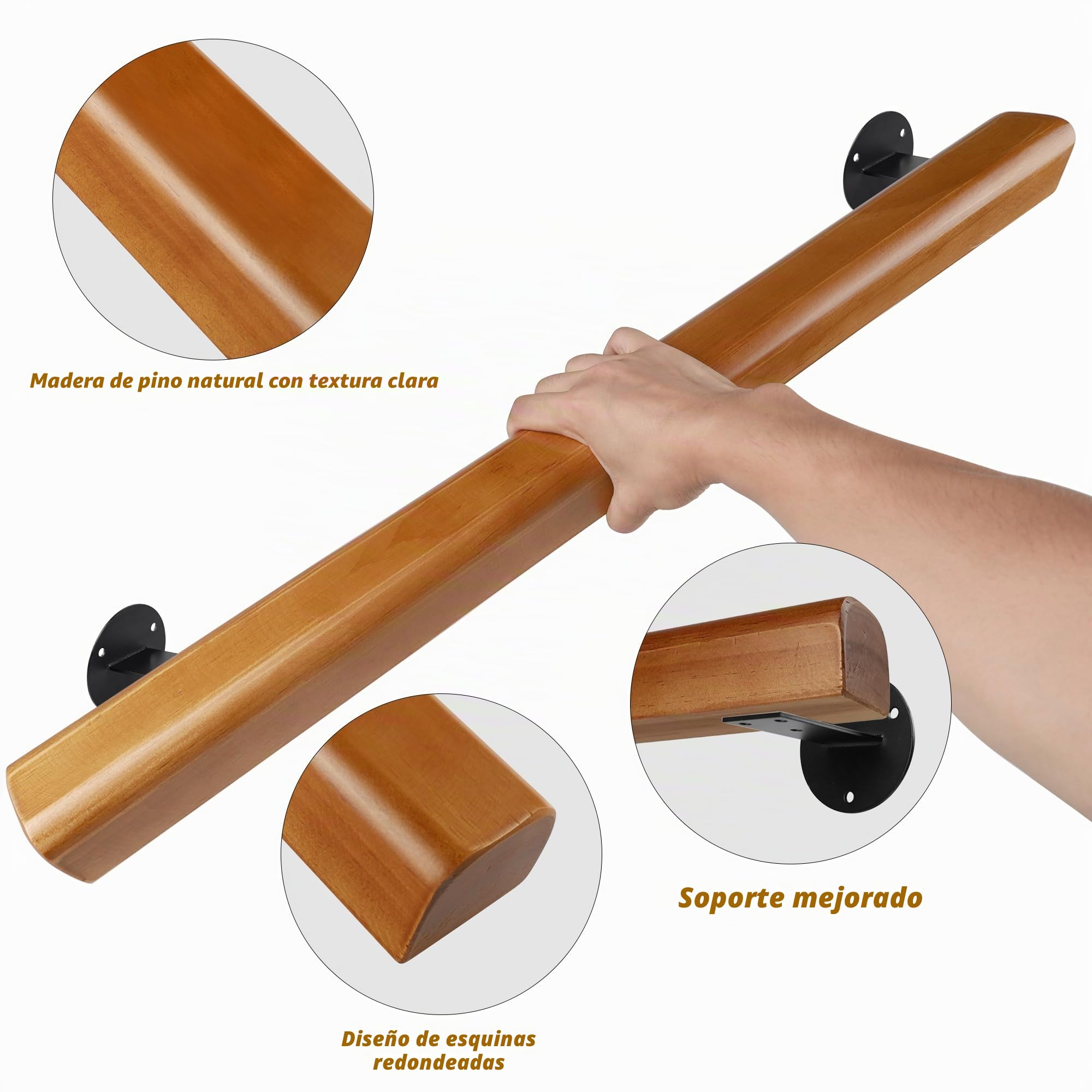 110cm Pasamanos Madera para Escaleras Interiores, Barandilla Pared | con Capacidad de carga 180KG, Pasamanos Seguridad Anticaída para el hogar, el pasillo, los lofts y las terrazas