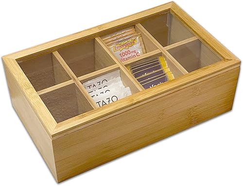 Miniatura 3 de Bam & Boo - Cajas organizadoras de bambú natural para especias y condimentos con tapa transparente (4 compartimentos)
