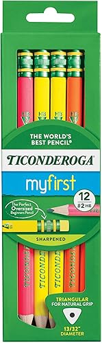 Vista 15 de Ticonderoga My First Tri-Write - Lápices con carcasa de madera, colores neón, 12 unidades (X13012) My First Pencils, carcasa de madera suave