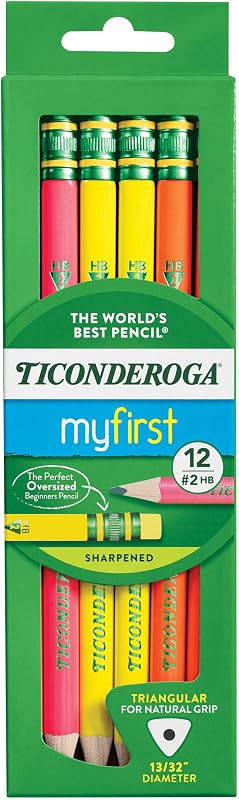 My First Tri-Write Wood-Cased Pencils, Pre-Sharpened | #2 HB, With Erasers, Neon Colors, 12 Count, Easy To Hold, For Small Hands