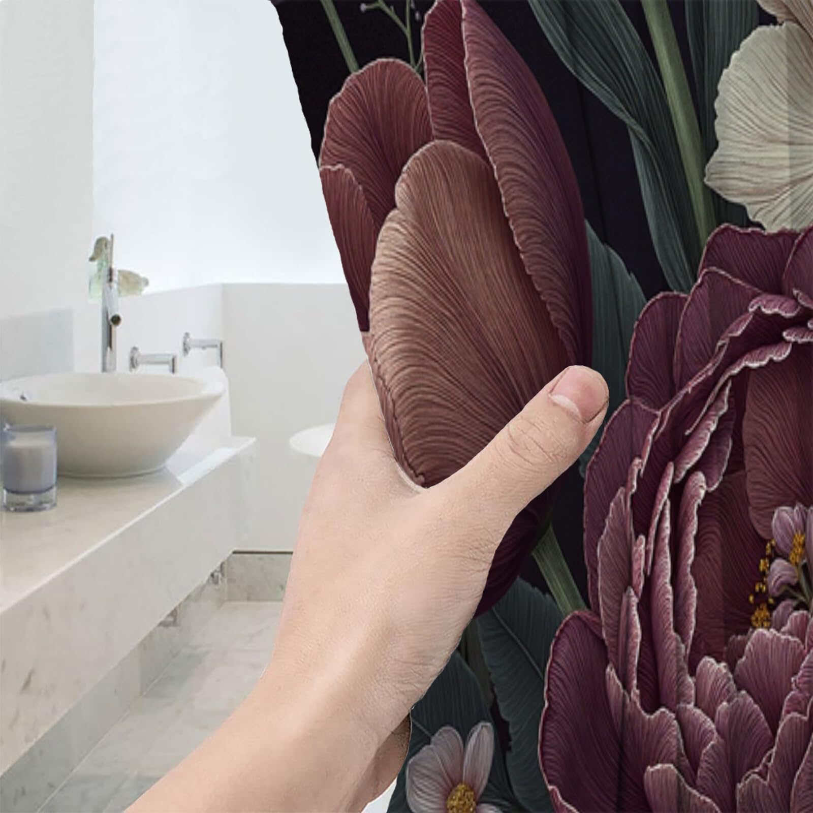 Rideau Douche,Rideau Baignoire Lavable en Machine Rideaux Douche Tissus Lavable Rideau De Baignoire Lavable pour Salle De Bain Domicile Baignoire Famille,Tulipes Pivoines,