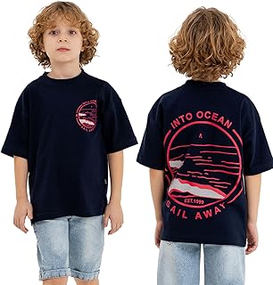 Gold Class Kidswear Boys 2 Piece Summer Outfits Cotton T Shirt Denim Short Trendy Boys Casual Outfits, Navy Blue, 6-7 Years