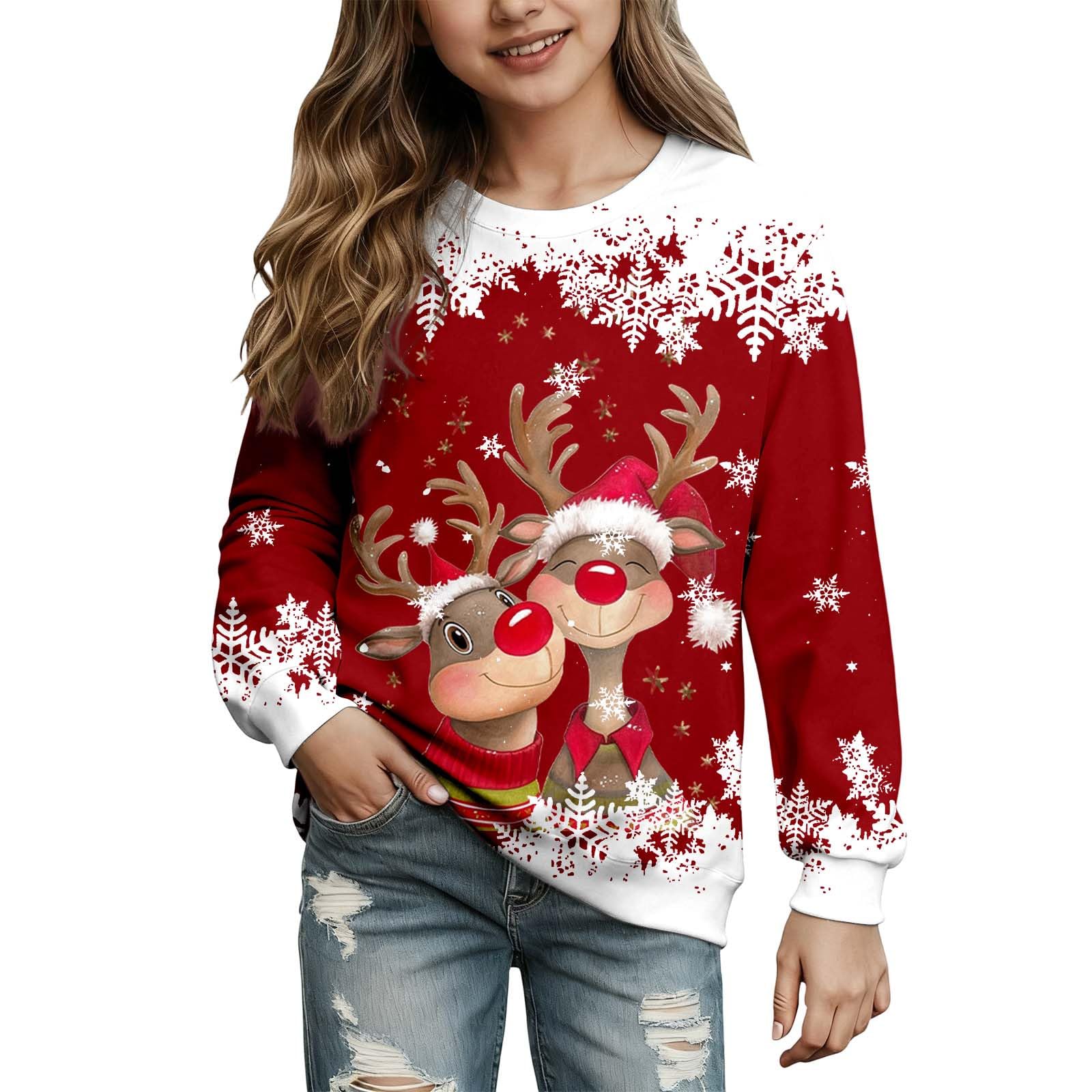 Jersey de Navidad para Niña, Suéter Navideño Manga Larga Cuello Redondo