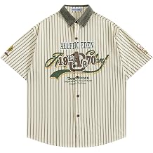 Aelfric Eden Mens Striped Denim Collar Shirts Short Sleeve Button Down Polo Shirt Vintage Casual Summer Beach Shirts