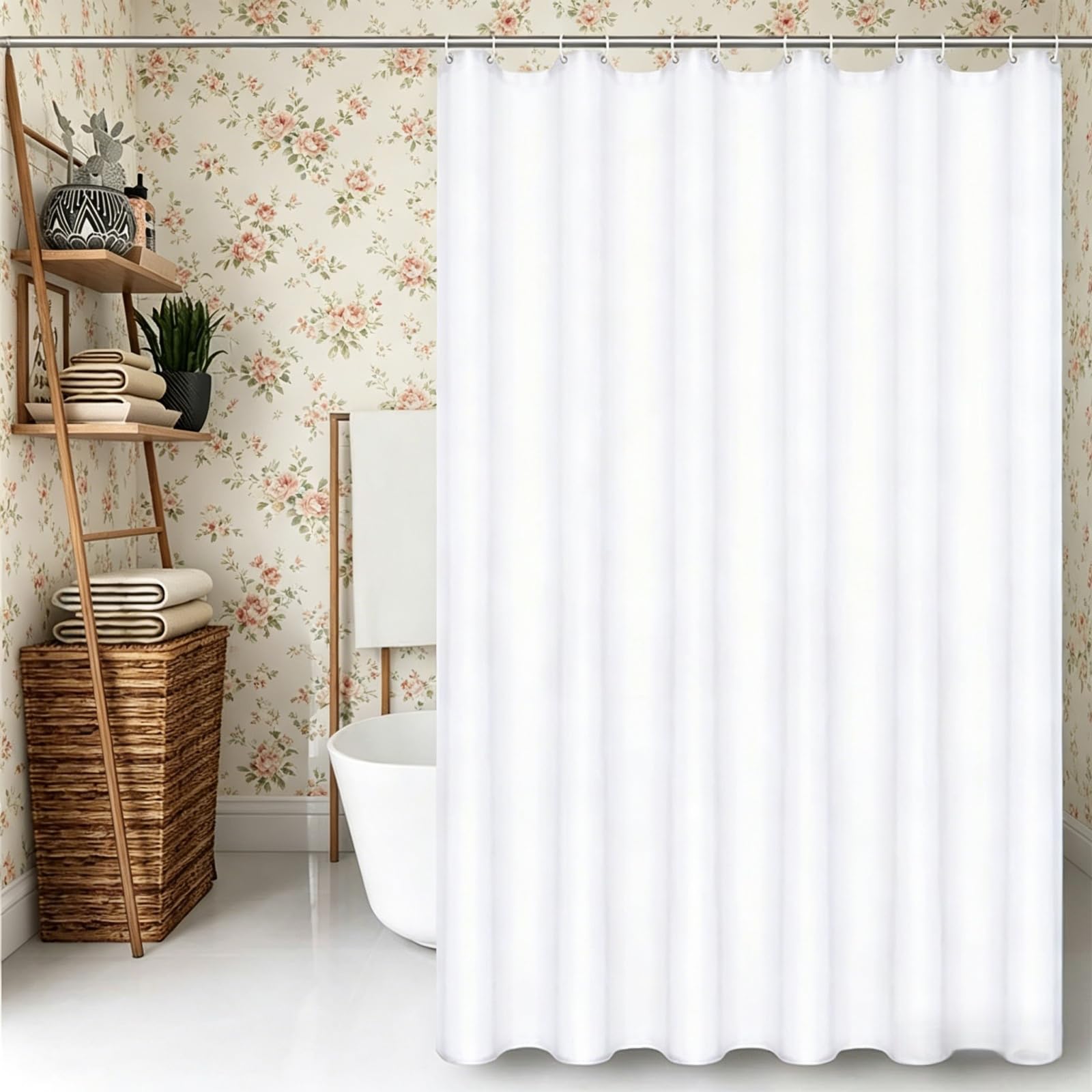 Tenda Doccia 150 x 170 cm Antimuffa Impermeabile Tende da Bagno Tessuto con Occhielli e Ganci per Casa Hotel, Bianco
