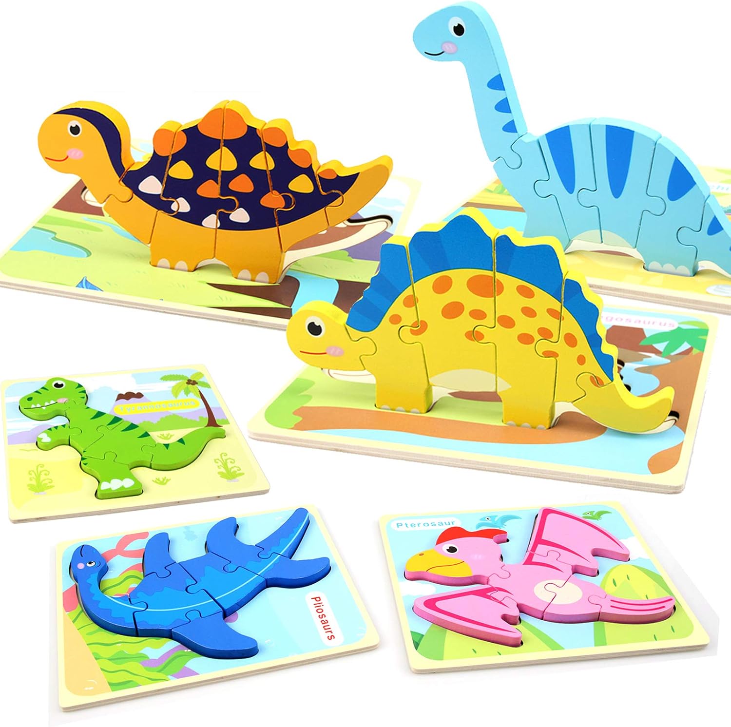 WOOD CITY Dinosaur Wooden Educational Puzzles Ages 3+, 6 Pack