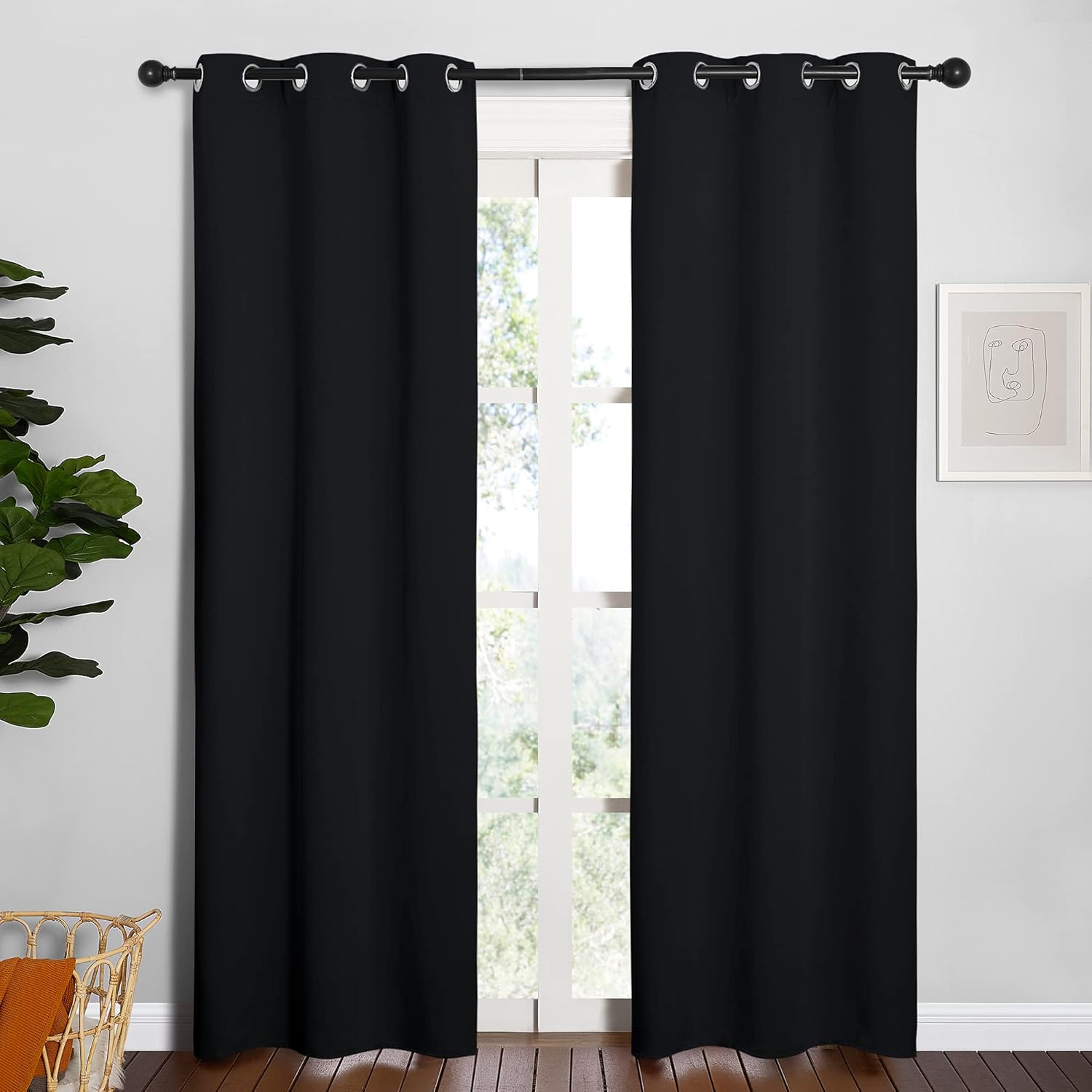 nicetown blackout draperies window curtain panels, autumn/winter thermal insulated solid grommet blackout curtains/drapes for cafe (set of 2, 34 inches by 84 inches, black) black 34"w x 84"l (pack of 2)