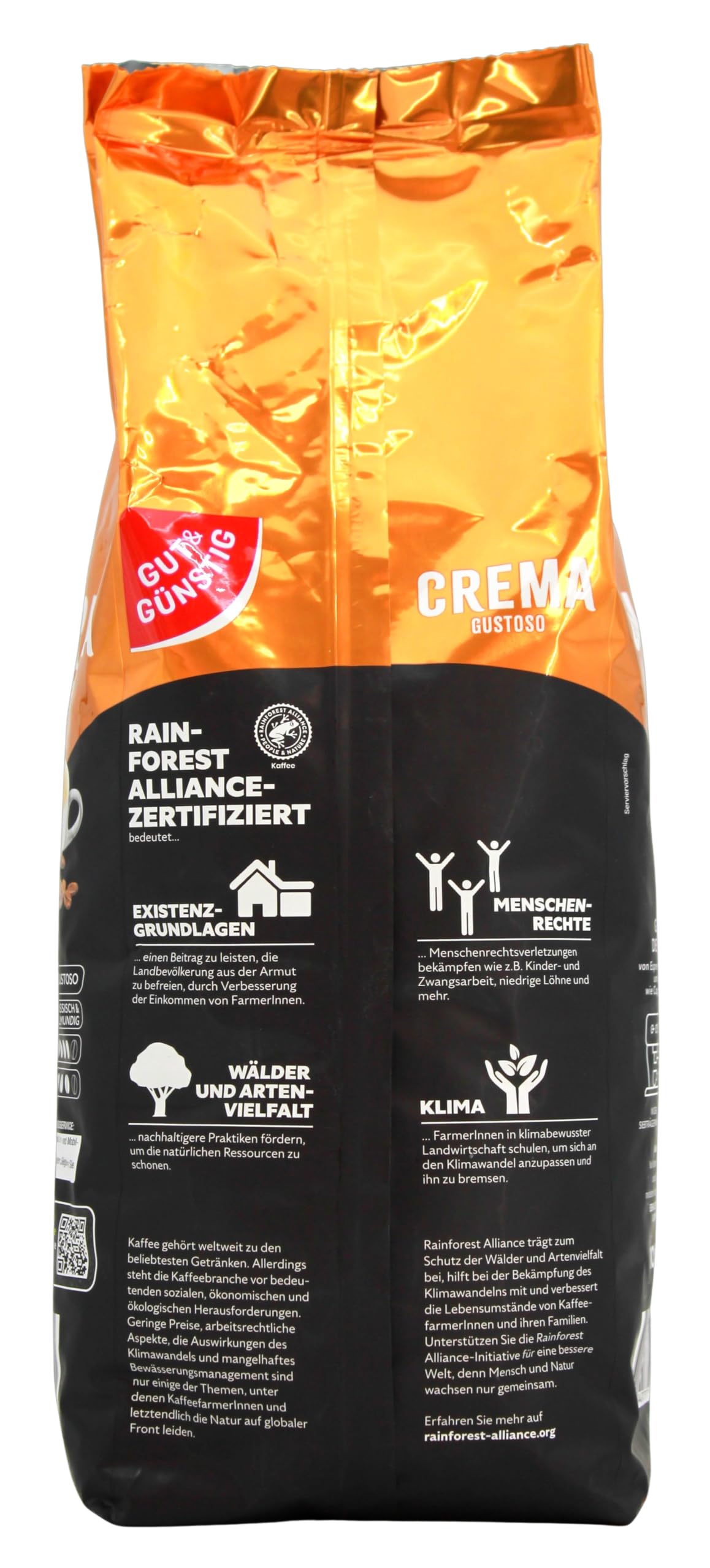 Gut & Günstig Crema Gustoso ganze Kaffee-Bohnen, 8er Pack (8 x 1 kg)