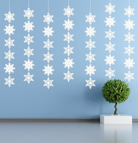 Miniatura 4 de 12 piezas copos de nieve de invierno para decoración de cumpleaños – Navidad colgante blanco fiesta suministros de decoración