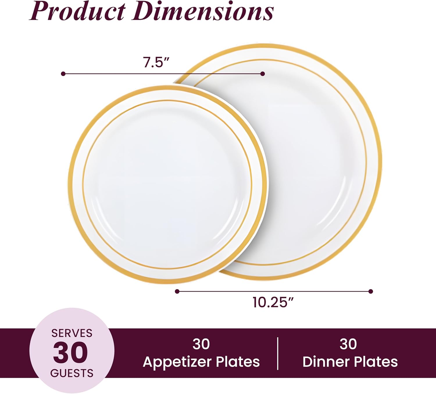 Condition photo showing New/Like New for aya's 60 pack heavy duty plastic plates with gold rim - 30 each of 10" dinner and 7.5" appetizer white disposable plates - elegant fancy plastic plates for party, weddings, and special events 60 pack gold
