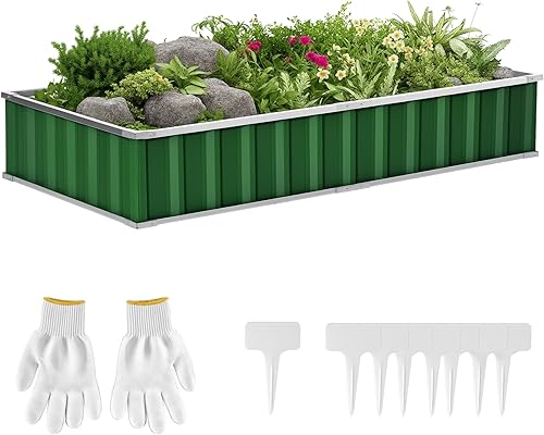 Outsunny Cama de jardín elevada de 5.7 x 3 x 1 pies, maceta de metal galvanizado para verduras, flores, hierbas, color verde