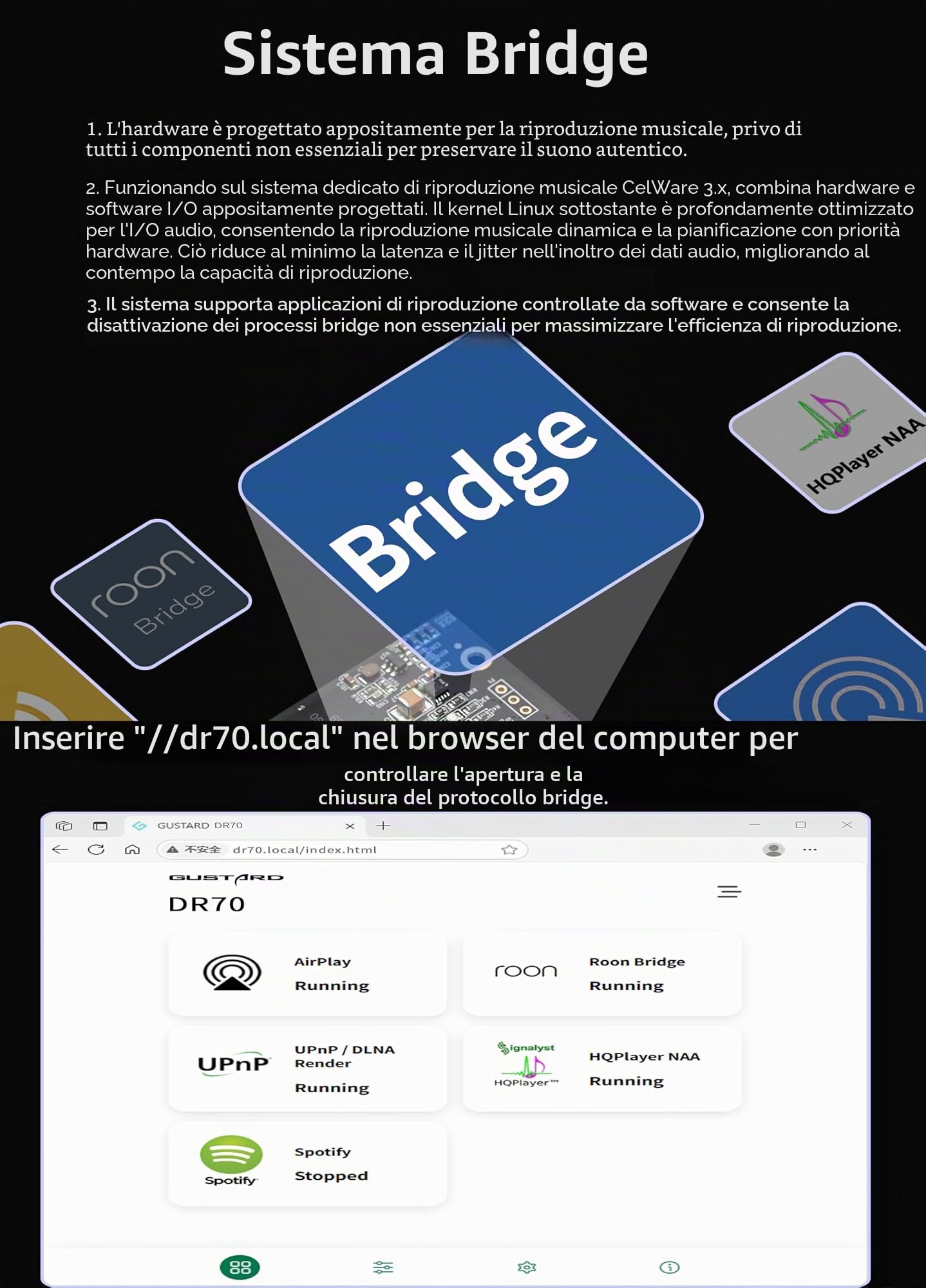 GUSTARDA AUDALYTIC DR70N R2R Streaming DAC – Bridge Audio di Rete Domestica Streaming CK-01 Clock Native 1-Bit-DSD-Convertitore D/A DSD512&PCM768kHz (Argento)