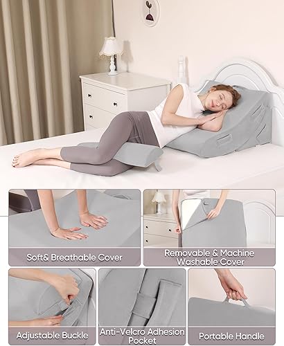 Miniatura 7 de Lossey Juego de 4 almohadas ortopédicas de cuña para dormir, almohadas de cuña ajustables para después de la cirugía, almohadas de cuña de espuma